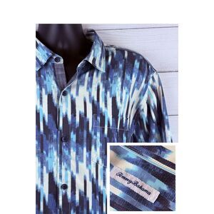 Tommy Bahama Silk Blend Blue Abstract Button Up Shirt Large